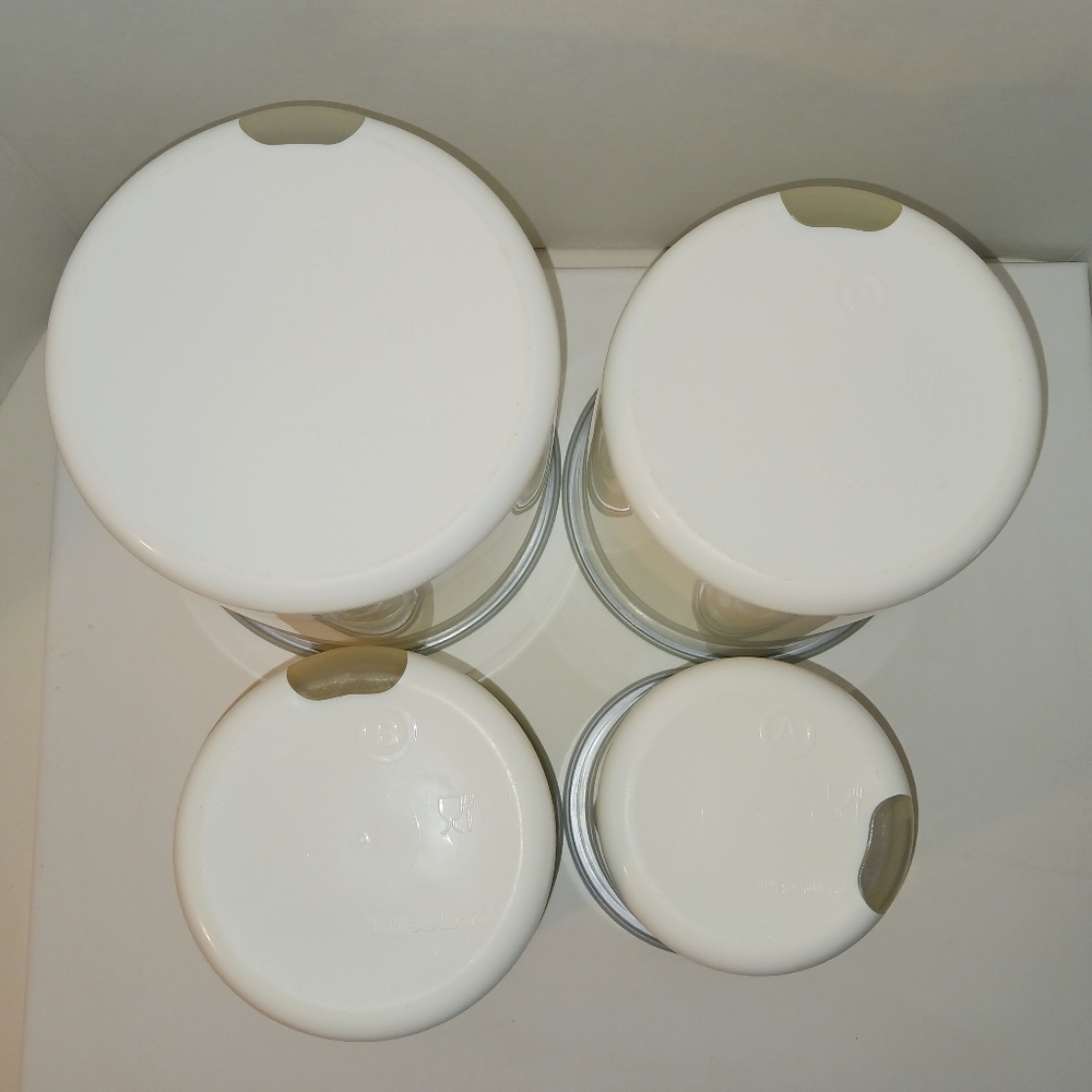 Tuppereare One Touch Canister Set - White/Gray - Vintage - Picture 6 of 10